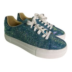 Betsey Johnson Sidny Sneakers Women's 8M Light Turquoise Rhinestones Lace up